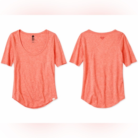 Roxy Tops - Roxy Heathered Pink Scoop Neck Tee with Logo Print